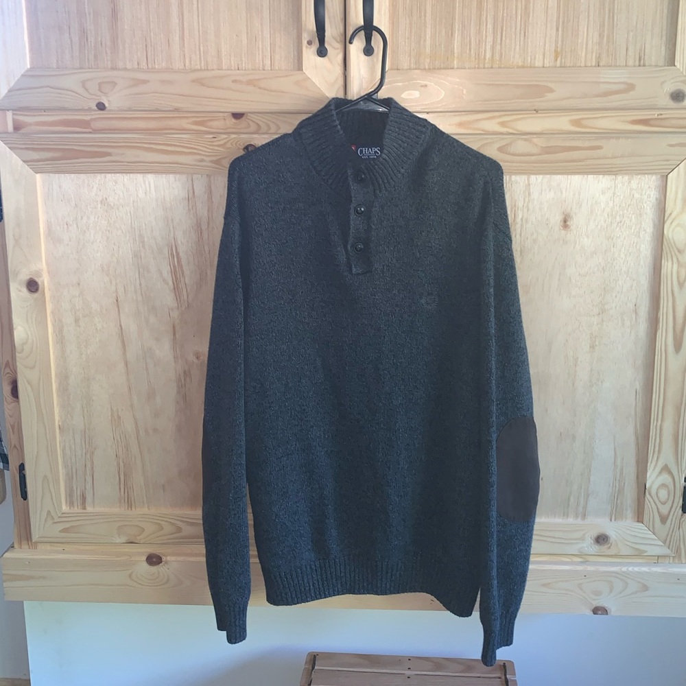 Chaps gray patched sleeve crew pop over sweater size XL
